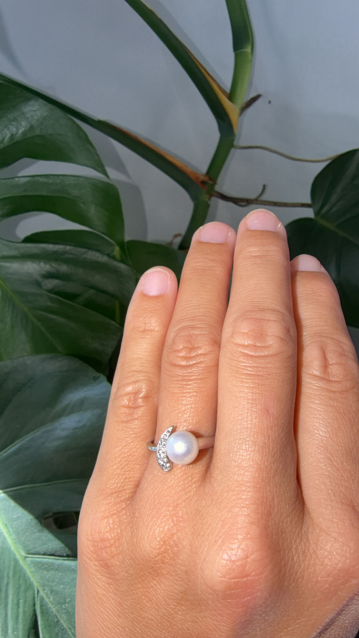 Sterling Silver 925 Cultured Pearl & Cubic Zirconia Swirl Ring - Size P