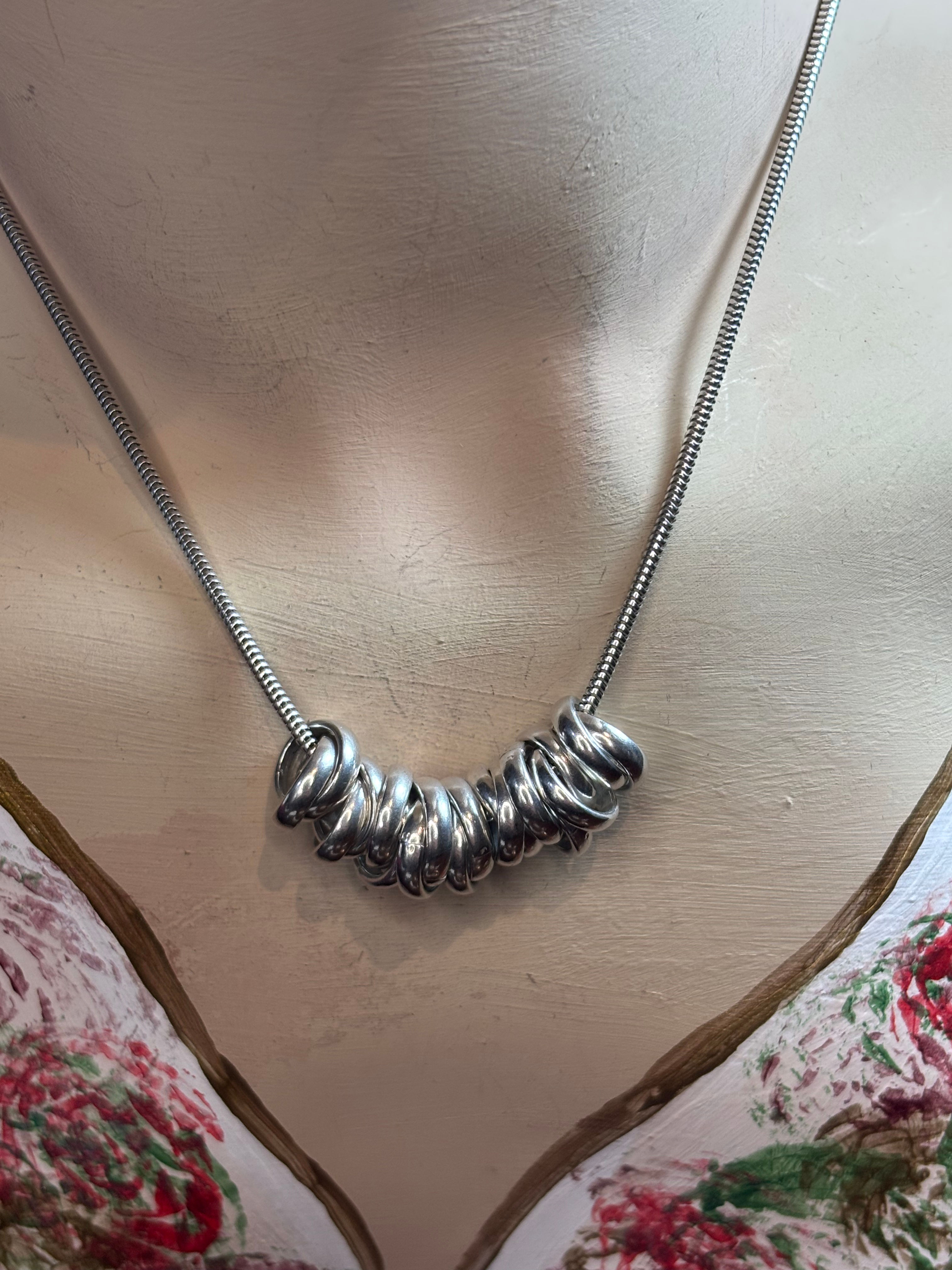 Vintage Sterling Silver Movable Ring Necklace