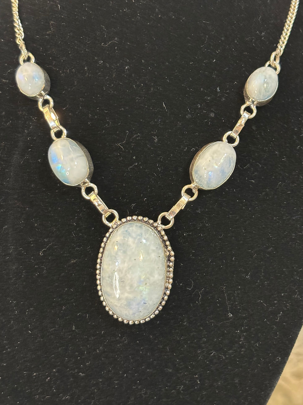 Thumbnail: Sterling Silver Rainbow Moonstone Multi-Stone Necklace