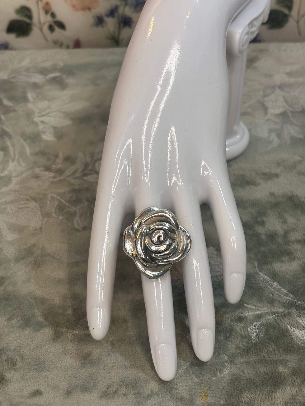 Thumbnail: Vintage Italian Sterling Silver Rose Statement Flower Ring 925 