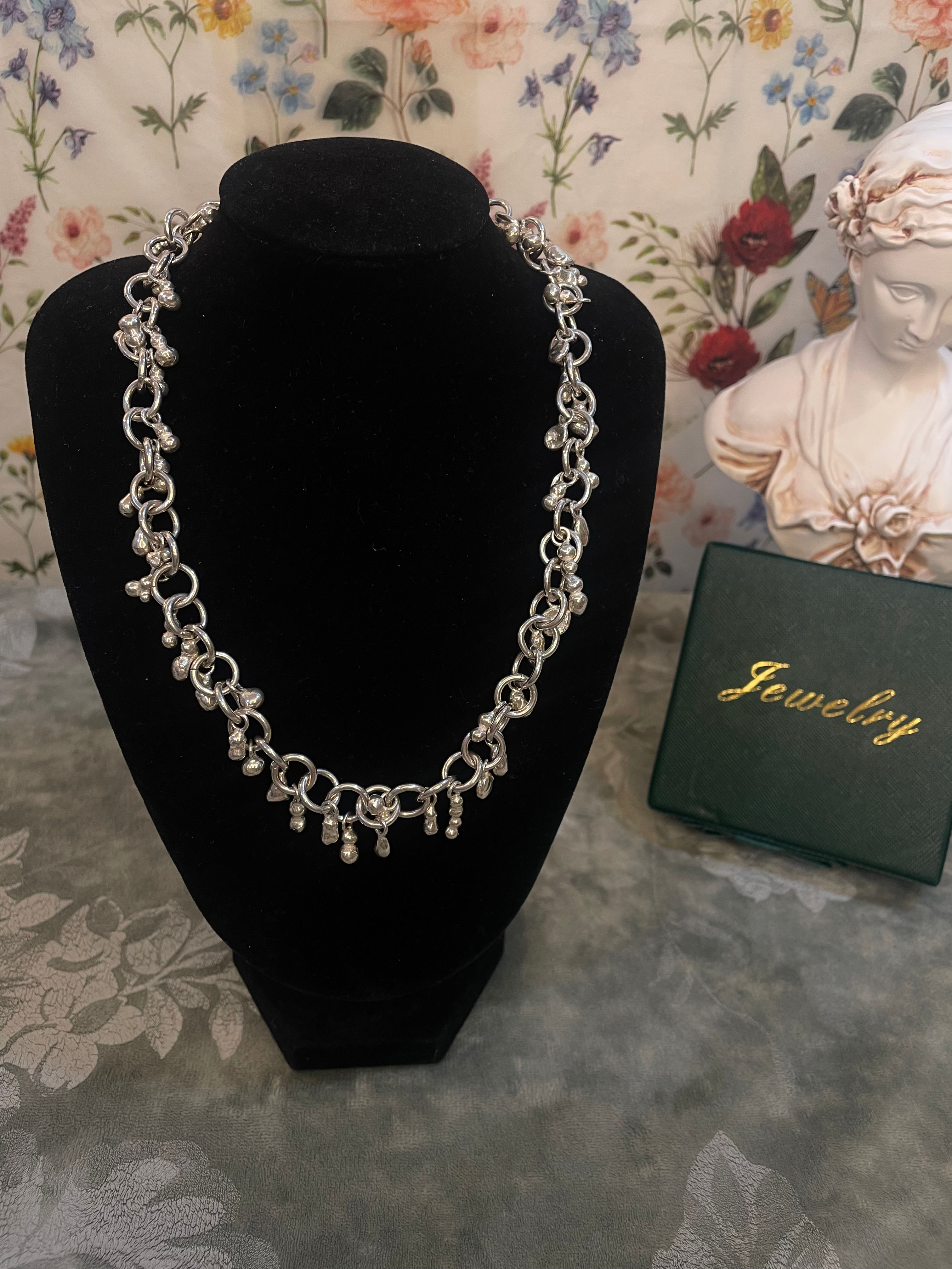 Vintage Inspired Sterling Silver Drop Charm Necklace