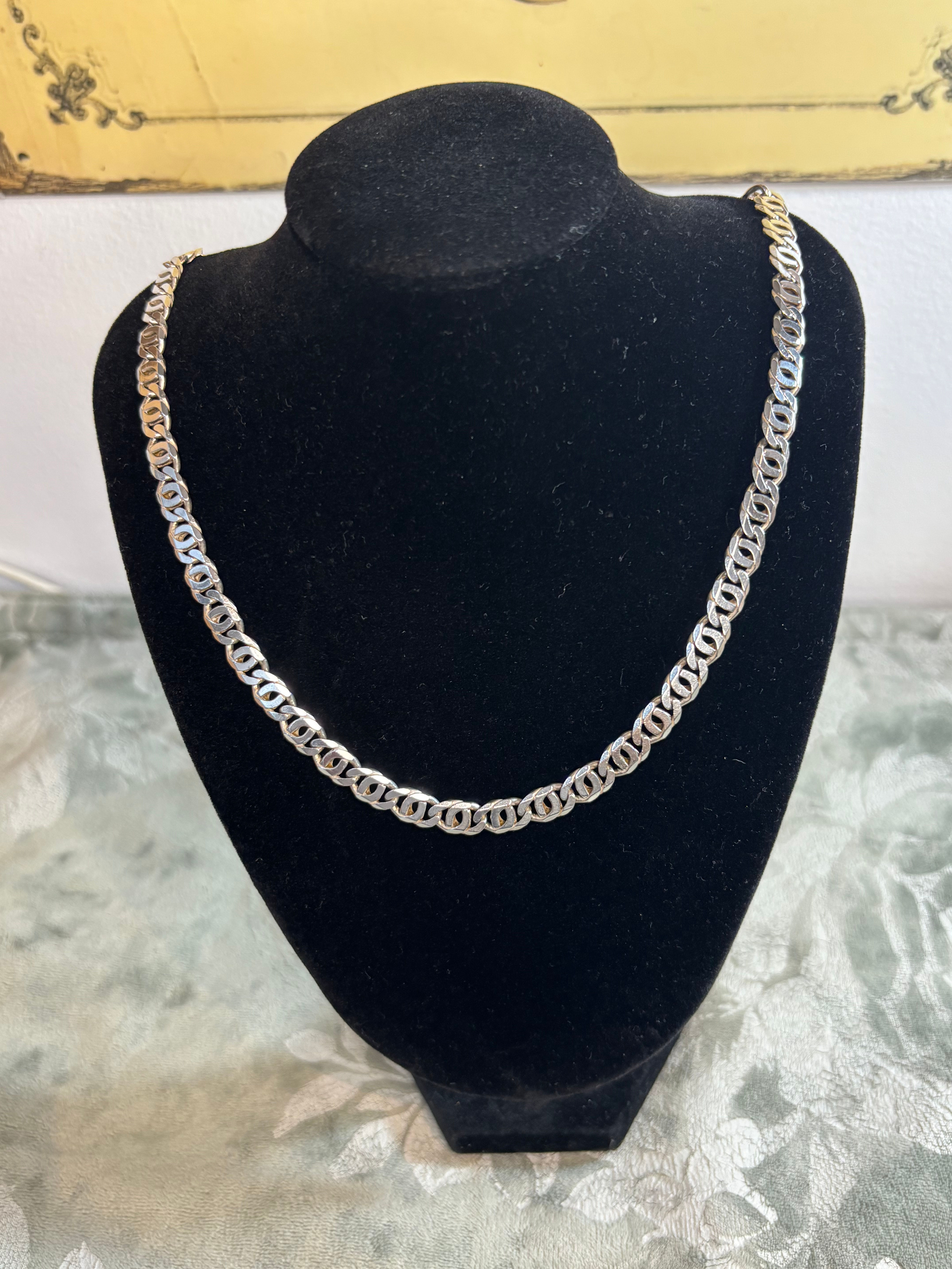 Vintage 925 Italy Sterling Silver Flat Curb Chain Necklace – Diamond Cut Italian