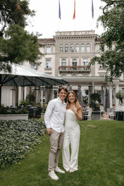 A luxury marriage proposal in Zurich, Switzerland at 5 stars hotel Baur au Lac with Tiffany and co diamond ring: couple posing together while she shows the ring