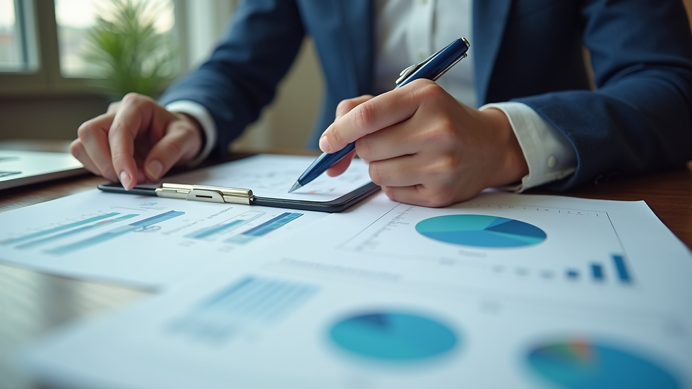 Close-up view of financial advisor analyzing business financial reports