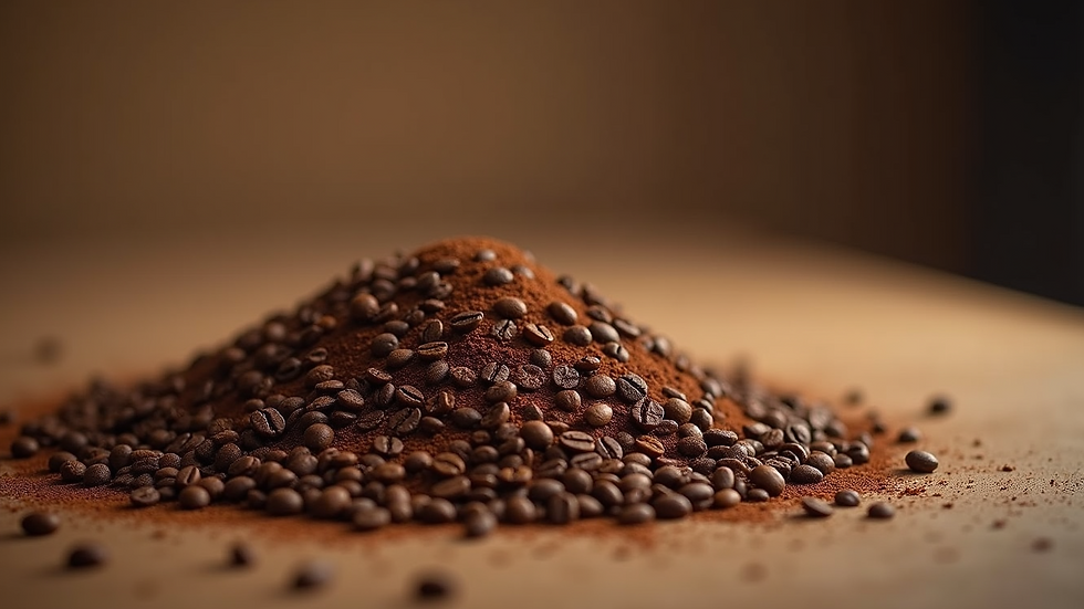 Vista en ángulo alto de granos de café tostados en una mesa de madera