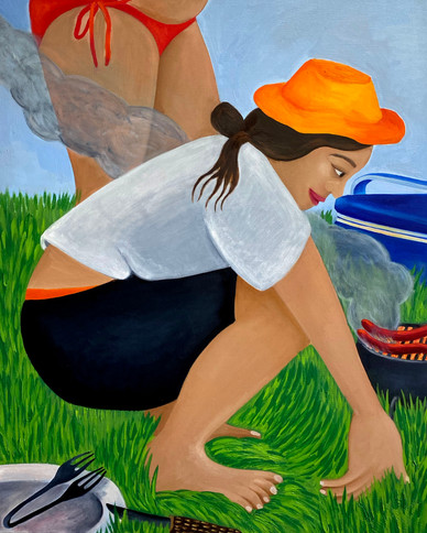 "L'odeur des merguez", huile sur toile, 73x92 cm, 2021
