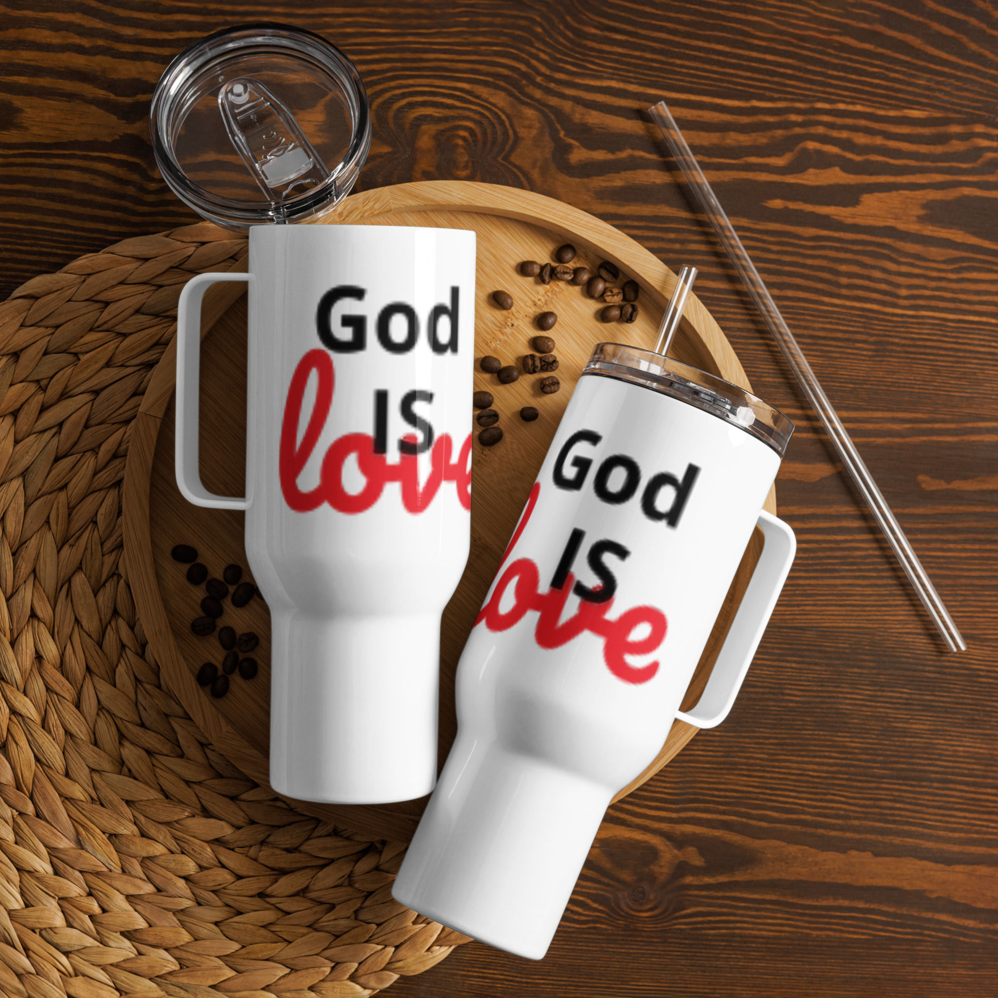 GOD IS LOVE Travel mug with a handle & lid