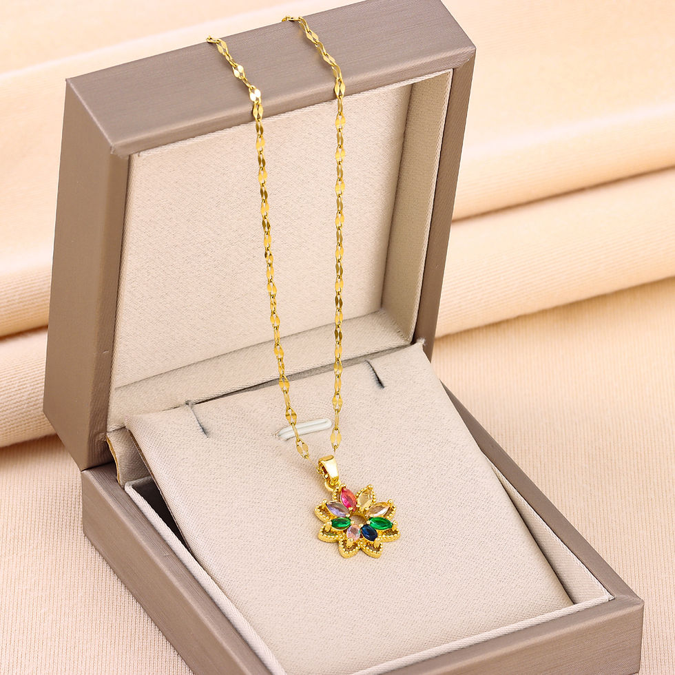 Thumbnail: Iris Kaleidoscope Floral Pendant Necklace in 18K Gold Plated