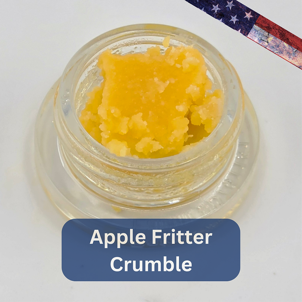 A glass jar filled with Apple Fritter THCa Dabs—Hybrid Strain Crumble—93% @ veterangrownhemp.com