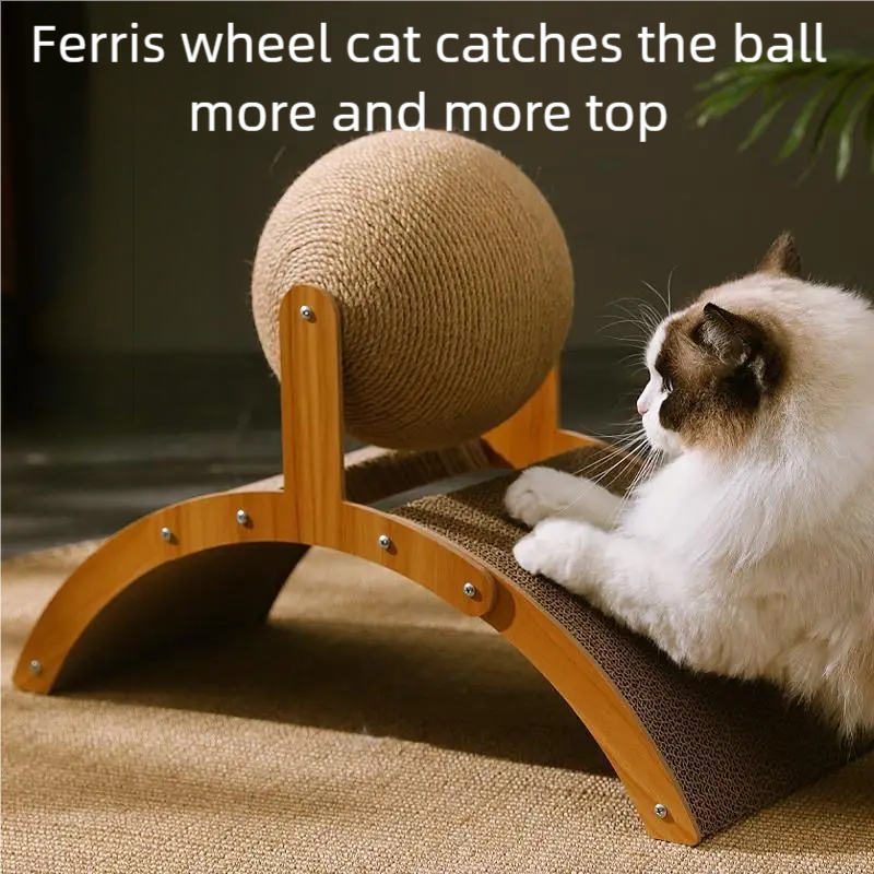 2 In 1 Wooden Cat Scratching Ball Sisal Scratch Board Durable Grinding Paw Toy S