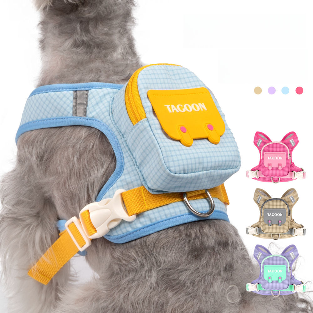 Dog Backpack Harness Cute Plaid Outdoor Self-Carrying Bag for Pets Puppy Chest V