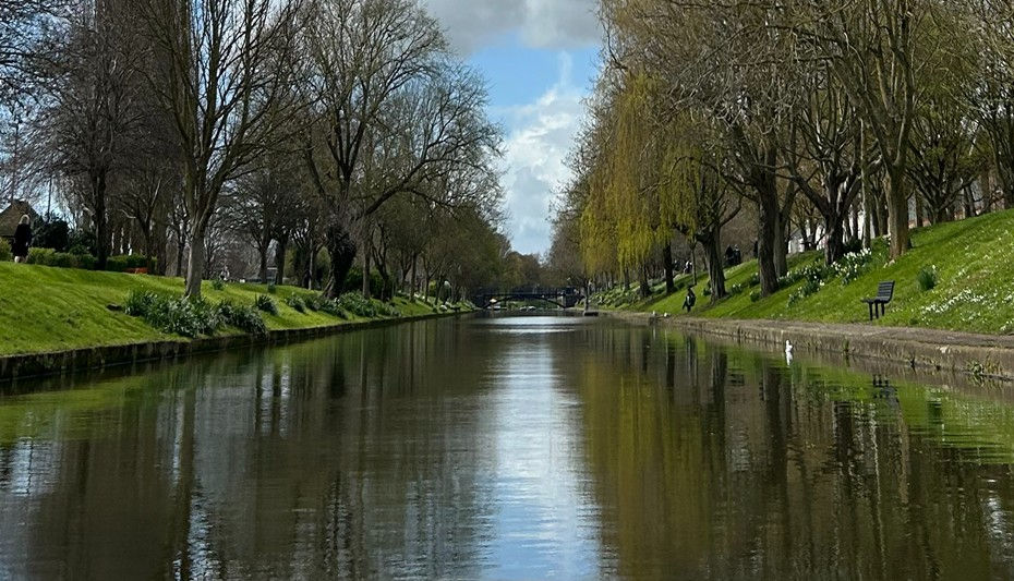 View of the canal from a canoe looking towards Ladies Walk Bridge 2025