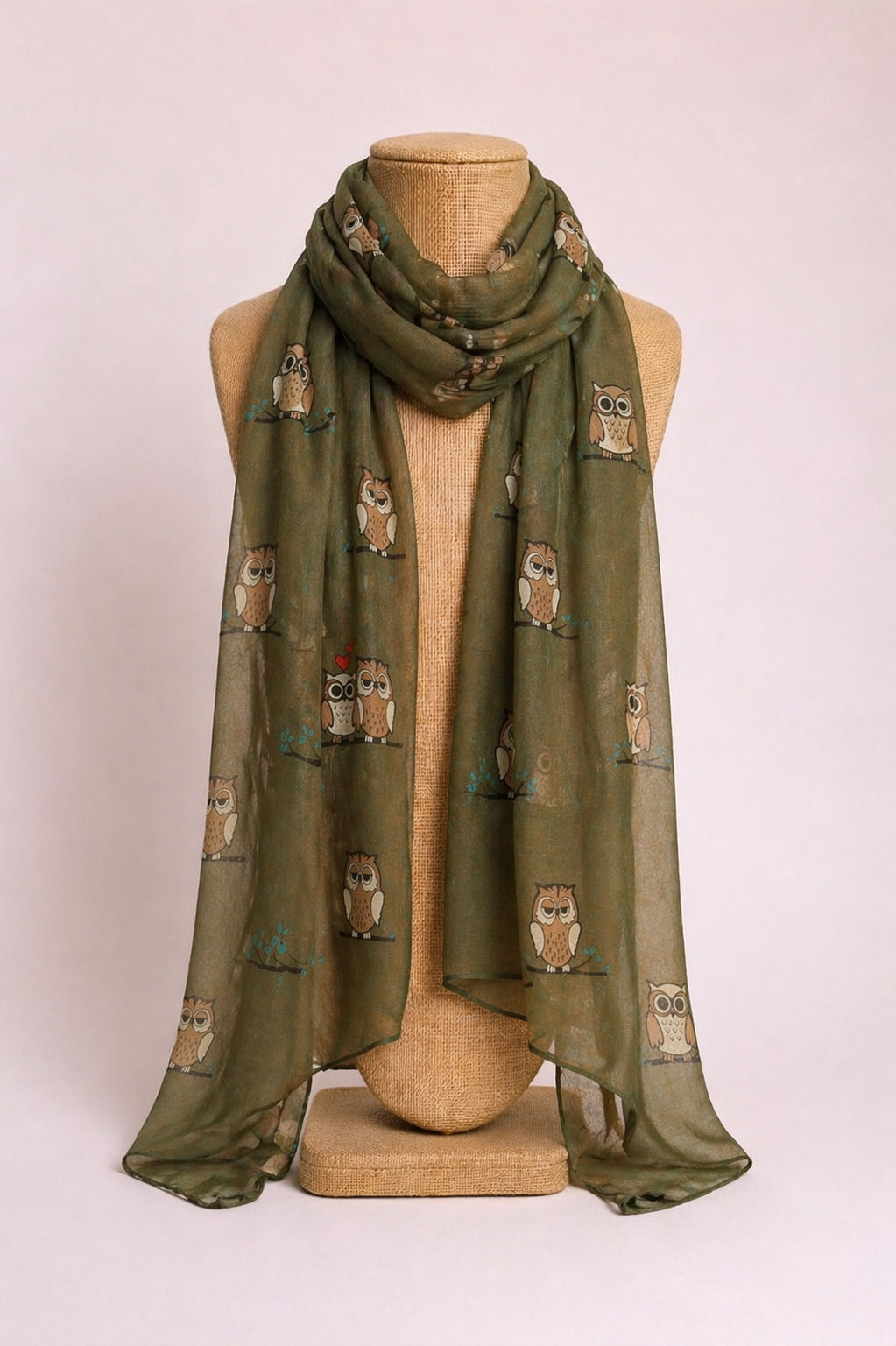 Chalina Verde Militar Estampada Búhos