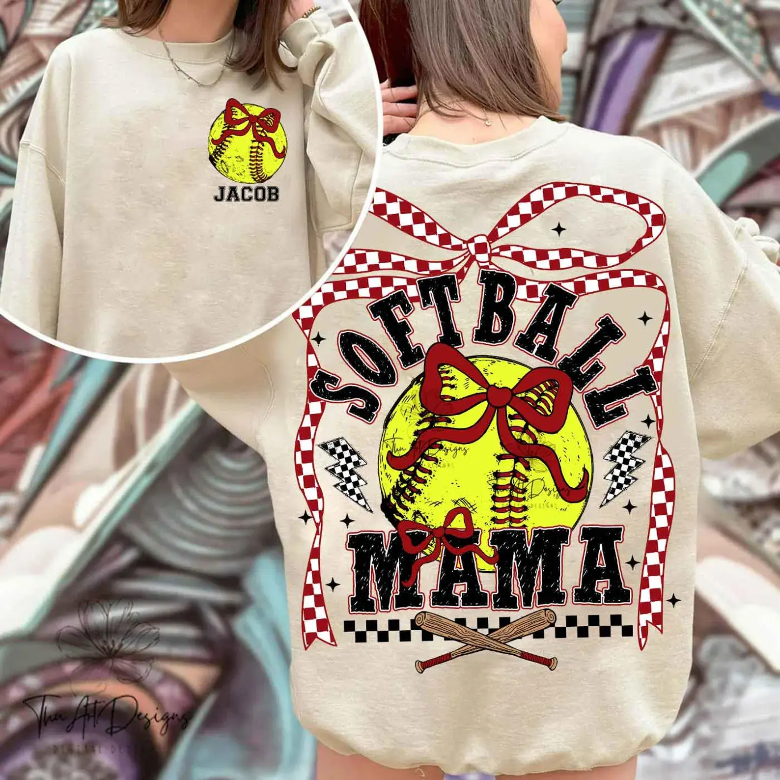 Softball Mama Red Bow