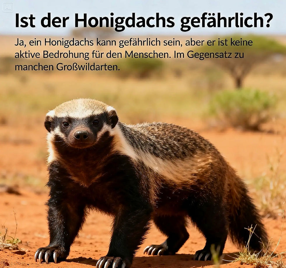 Honigdachs mit Text: Ist der Honigdachs gefährlich?