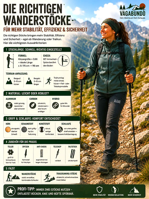 Infografik: Alles über Wanderstöcke und deren Auswahl.