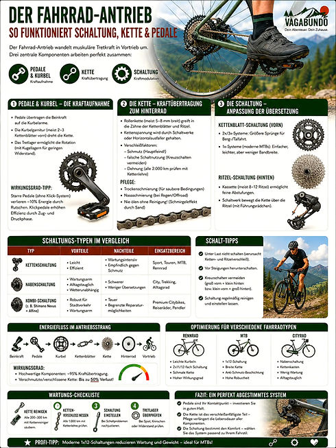 Infografik zum Fahrrad-Antrieb mit Nabenschaltung und Kettenschaltung
