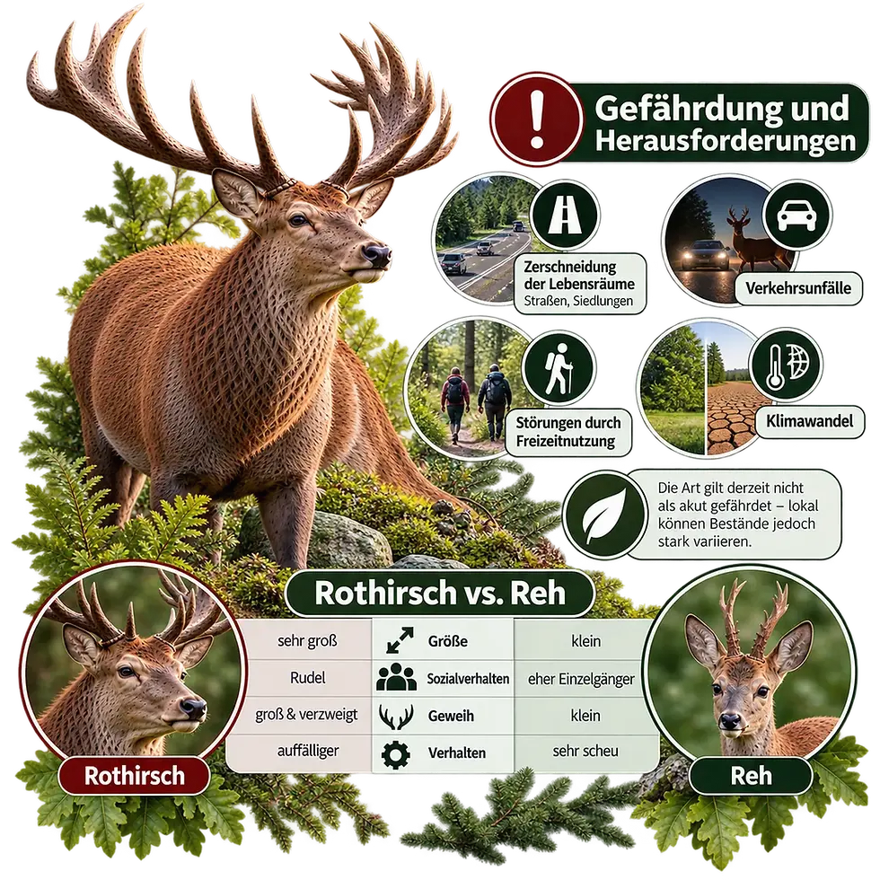 Rothirsch infographic comparing red deer and roe deer