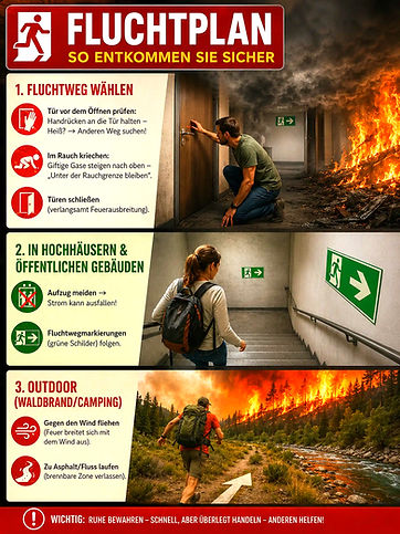 Fluchtplan zur Gefahrensituation bei Rauchentwicklung.