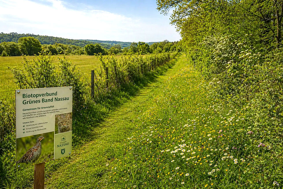 Grasweg im Naturpark Nassau mit Informationsschild