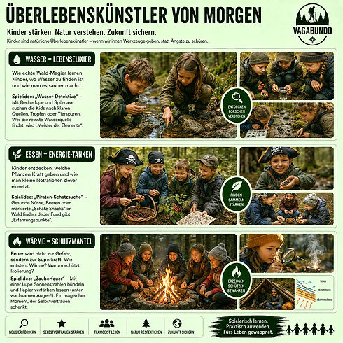 Infografik Überlebenskünstler von Morgen: Kinder lernen Vorsorge gegen gesellschaftliche Instabilität Infektionen in Krisenzeiten.