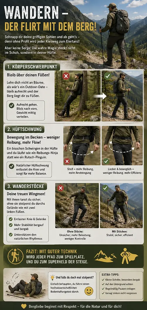 Infografik zur richtigen Gehtechnik beim Wandern