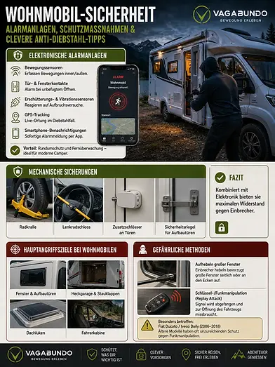 Infografik zur Wohnmobil-Sicherheit für Camping Stellplätze.