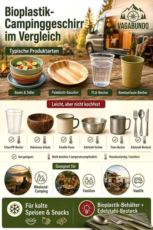 Vergleich von Bioplastik-Camping-Geschirr verschiedener Arten.