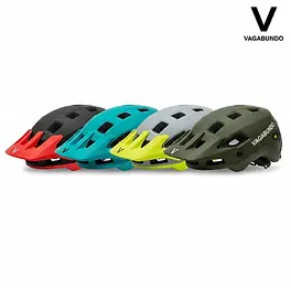 VAGABUNDO Fahrradhelme in verschiedenen Farben, von Rot bis Olivgrün.