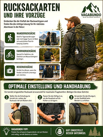 Infografik über Wanderrucksack und Trekkingrucksack Arten.