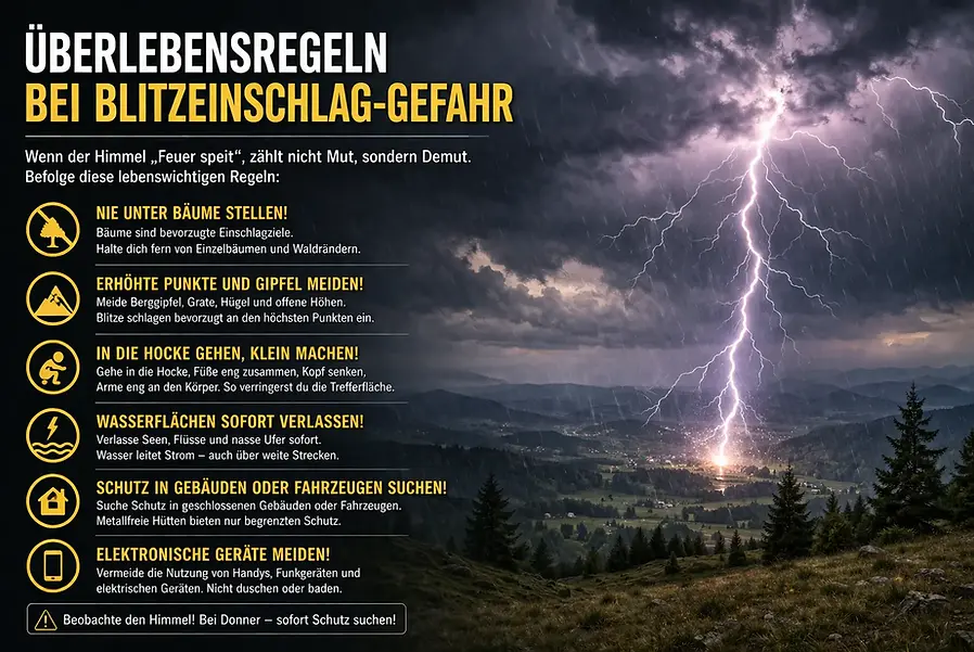 Wetterkunde: Überlebensregeln bei Blitzeinschlag-Gefahr, Gewitter erkennen