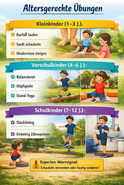 Infografik: Altersgerechte Übungen für Balance und Geschicklichkeit