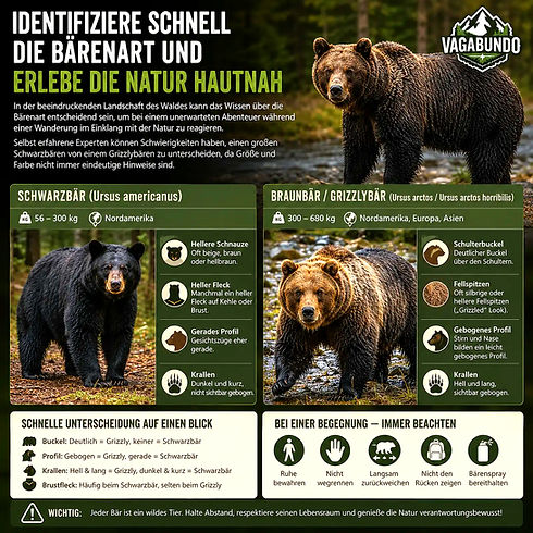 Vergleich von Schwarzbär und Braunbär zum Wildtierverhalten.