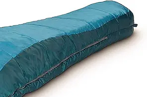 Blauer und türkiser Schlafsack mit Reißverschluss für Camping und Outdoor.