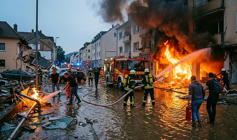 Feuerwehrleute bekämpfen einen Großbrand, eine Naturgewalt