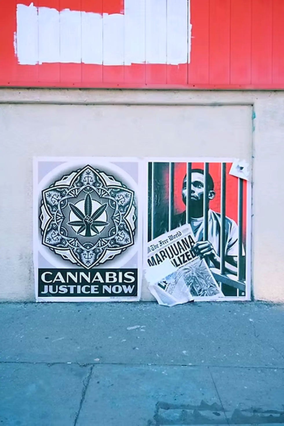 Cannabis Justice Now, Mann hinter Gittern gemalt auf der Wand