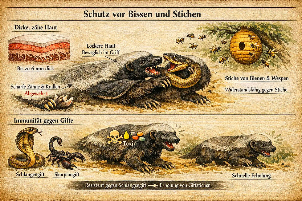 Honigdachs: Schutz vor Bissen und Stichen.