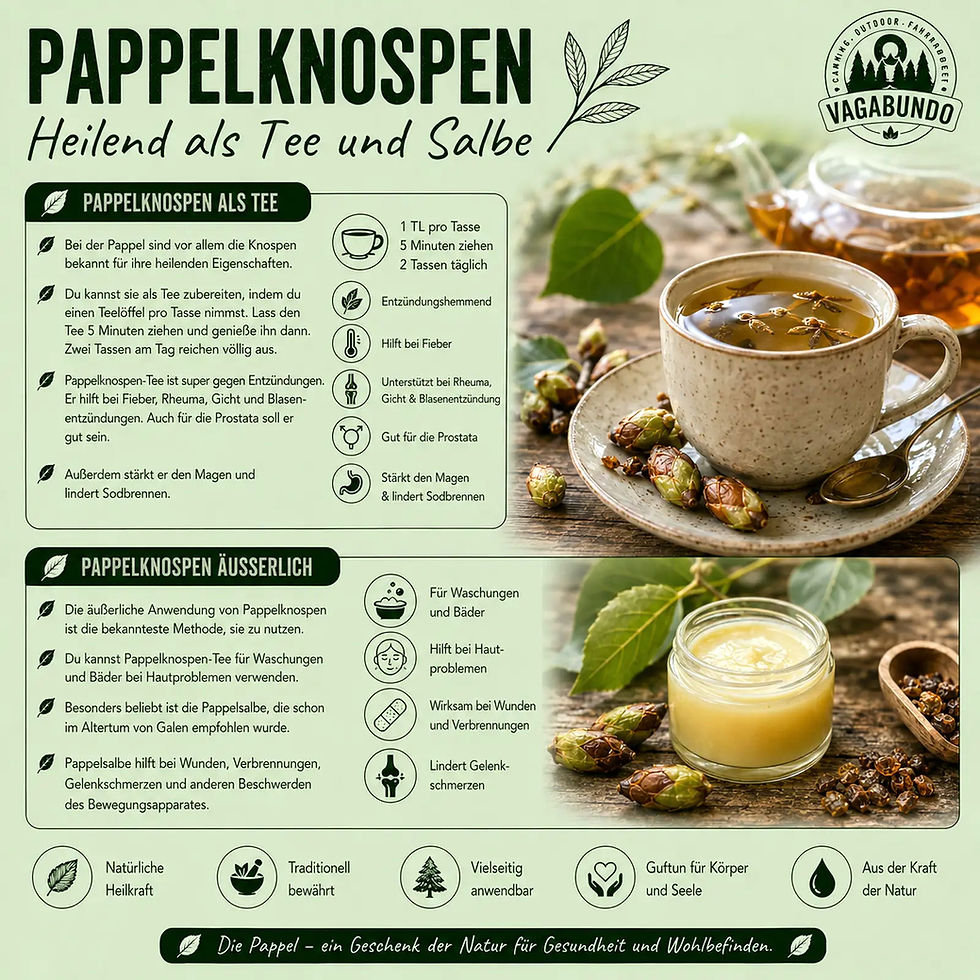 Infografik: Pappelknospen als Heilpflanze für Tee und Salbe