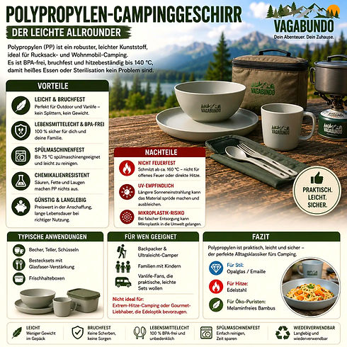 Übersicht zu Polypropylen-Camping-Geschirr von Vagabundo.