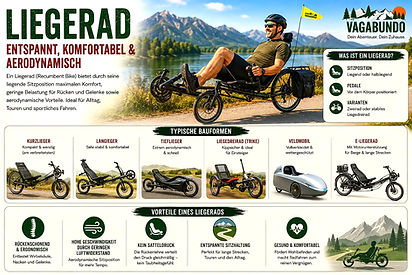 Vagabundo Infografik zu Liegerad-Typen und Touren-Vorteilen