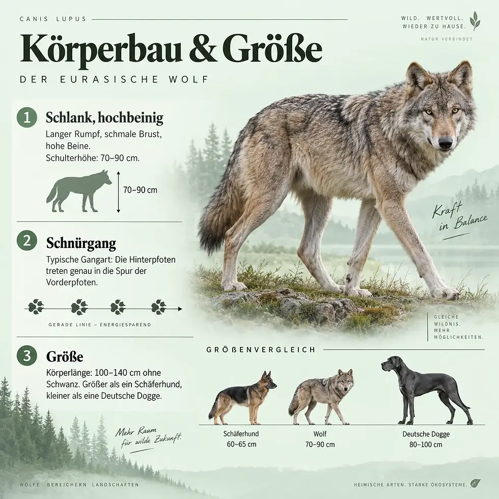 Eurasischer Wolf: Körperbau und Größe im Vergleich
