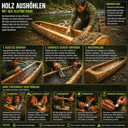 Holz aushöhlen mit Glutmethode für Gewässer im Naturraum
