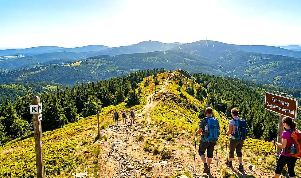 Wanderung im Naturpark Erzgebirge-Vogtland auf Bergpfad