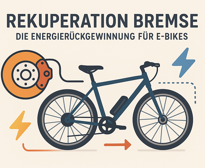Rekuperation Bremse, die Energierückgewinnung für E-Bikes, Fahrradbremsen and illustrated e-bike.