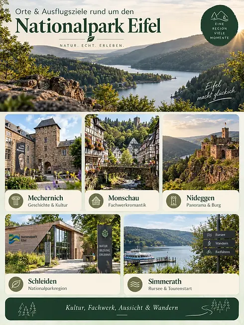 Infografik Orte und Ausflugsziele rund um den Nationalpark Eifel