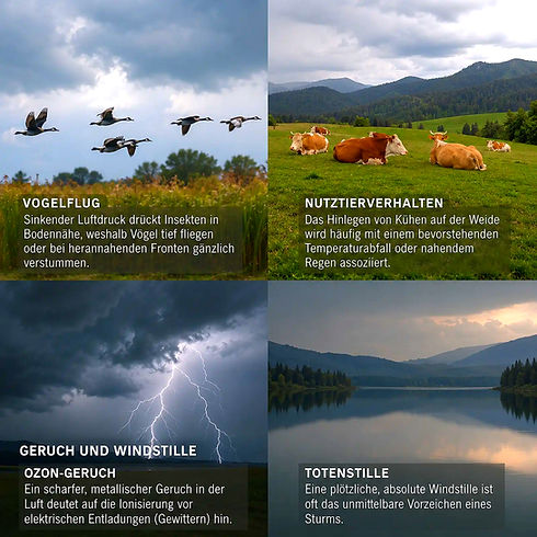 Wetterkunde: Tierverhalten, Gewitter erkennen und Luftdruck als Wetterzeichen.