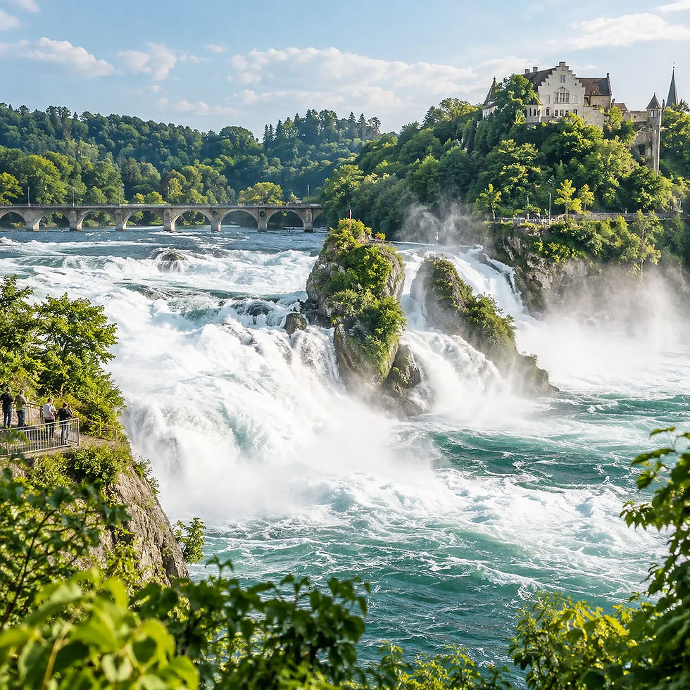 Blick auf den Rheinfall Schaffhausen und Schloss Laufen
