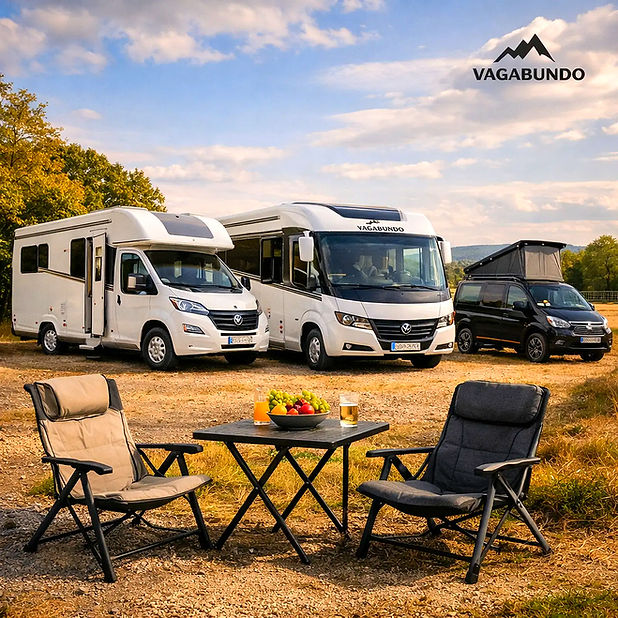 Drei Wohnmobile auf Camping Stellplatz in Europa