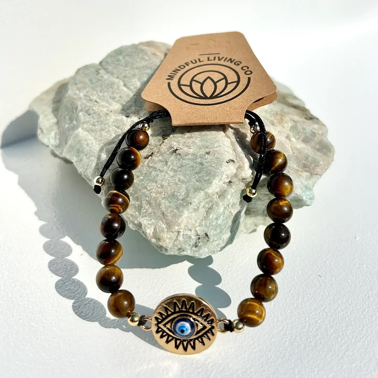 Evil Eye Bracelet with Tiger Eye 8mm Beads