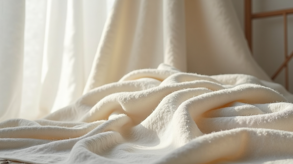 Close-up view of a minimalist textile creation featuring a simple cotton throw blanket